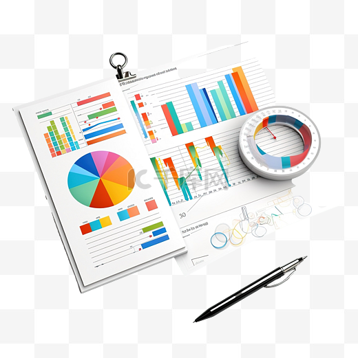 项目任务管理和有效的时间规划工具图表与分析业务财务数据白色剪贴板清单 3D 插图图片