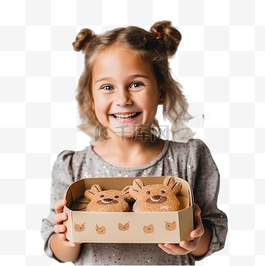 一个孩子拿着一盒圣诞驯鹿鲁道夫形式的饼干图片
