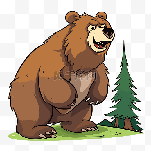 灰熊剪贴画 卡通熊在树林里 向量图片