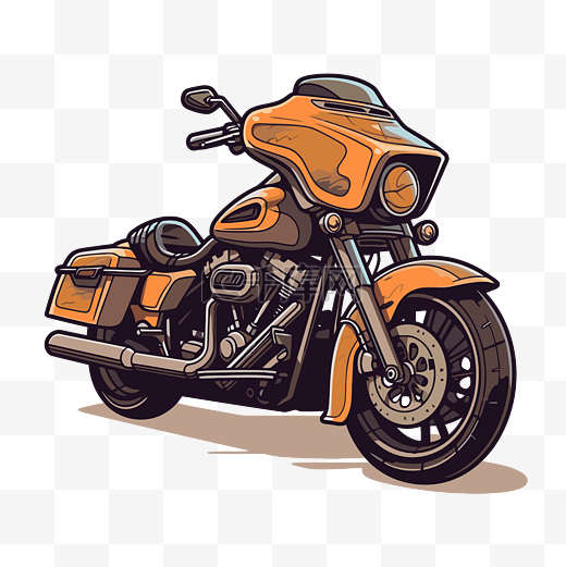 哈雷戴维森路王橙色摩托车设计插画剪贴画 向量图片
