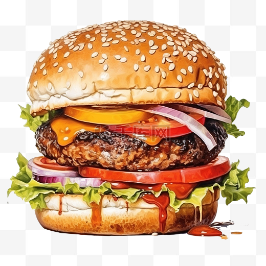 可爱汉堡快餐文具贴纸油画图片