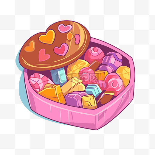 情侣糖果盒剪贴画 盒子里装满了糖果和饼干卡通 向量图片