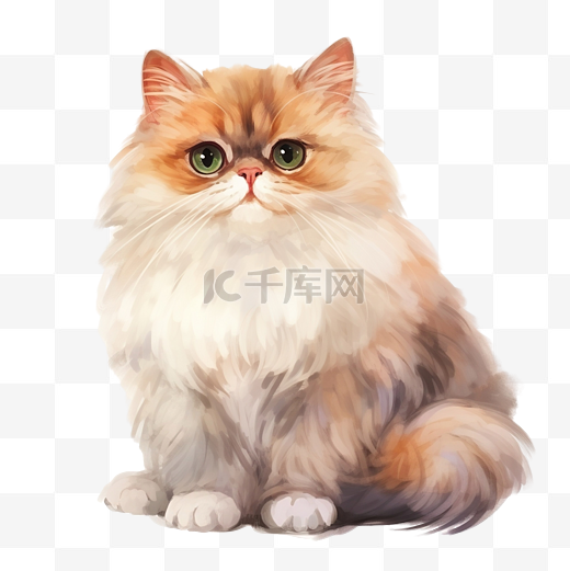 可爱宠物的卡通人物是一只可爱的波斯猫，躺在水彩风格的插图中图片