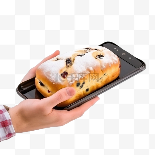 面包师用手机拍摄烤圣诞果子蛋糕的照片图片
