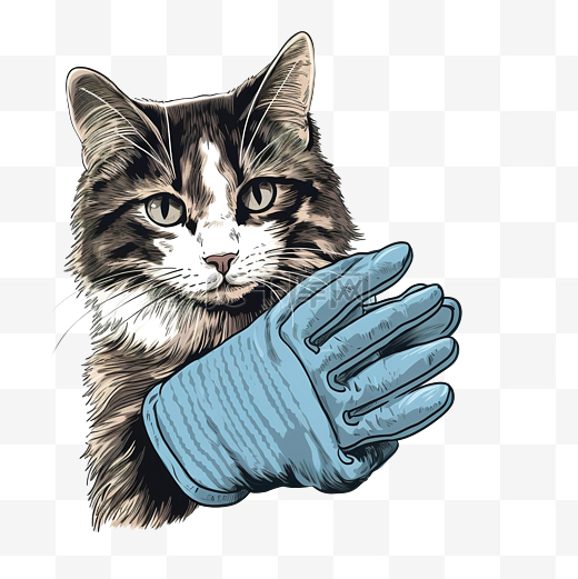 猫美容手套插画图片