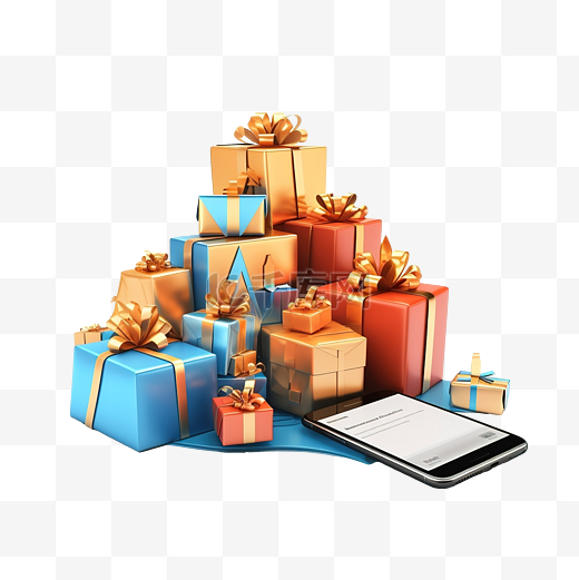 在线购物应用程序的概念是电子商务智能手机购物以及手机礼品和盒子上的折扣标签价格标签图片