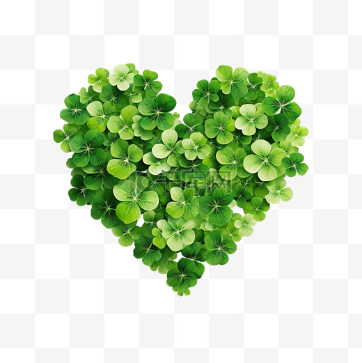 绿色的心与三叶草叶图片