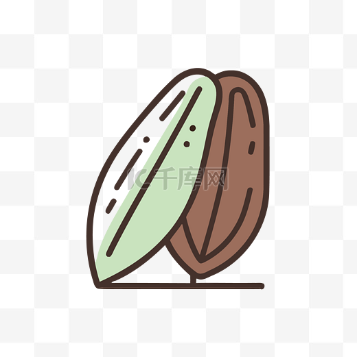三叶绿色和棕色可可豆的扁平轮廓 向量图片