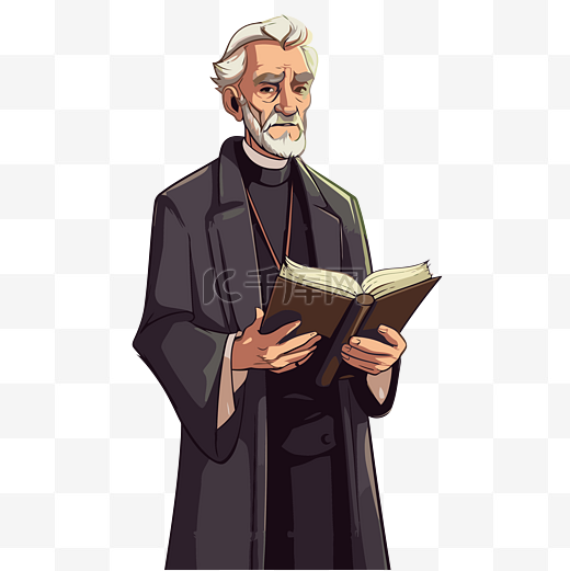 英国圣公会剪贴画卡通老天主教牧师拿着一本书 向量图片