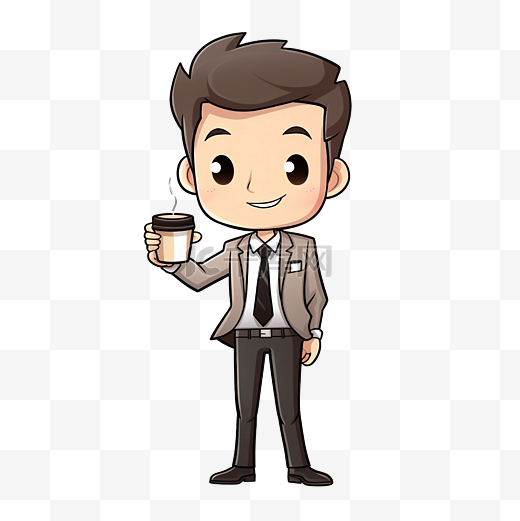 拿着一杯咖啡插画的商人人物图片