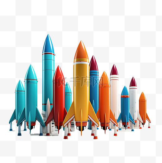 3d 火箭翱翔不同的火箭飞得很高，与其他概念启动不同图片