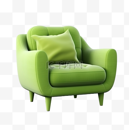 3d 绿色扶手椅，带枕头沙发椅家具，适合家庭 3d 渲染图片