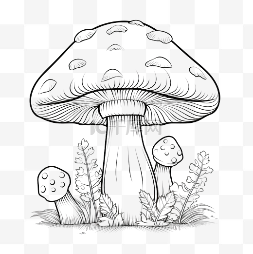 蘑菇卡通铅笔画风格花园里的动植物铅笔画图片