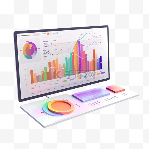 最小 3D 插图数据分析财务报告图表和带有数据图表仪表板 ui 的网页图片