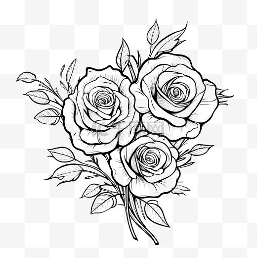 涂鸦线条艺术玫瑰花花束元素图片