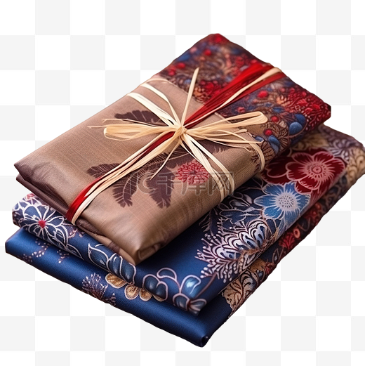 棕色木桌上摆着包装好的包袱皮圣诞礼物图片