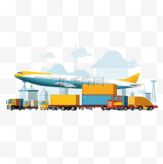 火车卡车集装箱船和飞机旅行图片