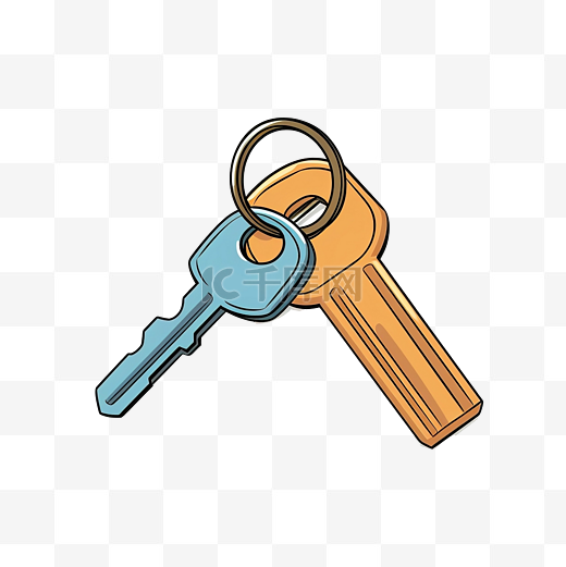 钥匙和钥匙扣钥匙圈平面风格卡通插图图片