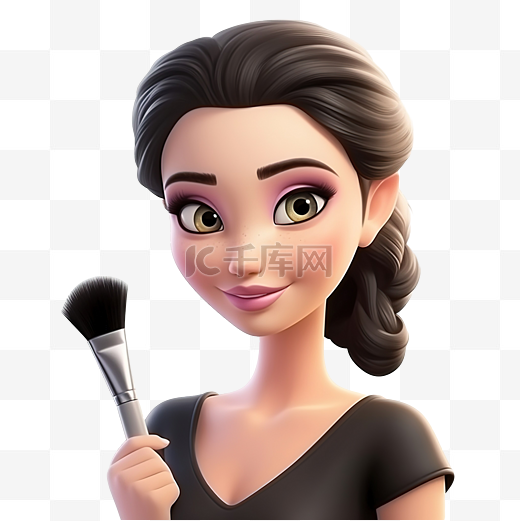 脸部化妆化妆品3D人物插画图片