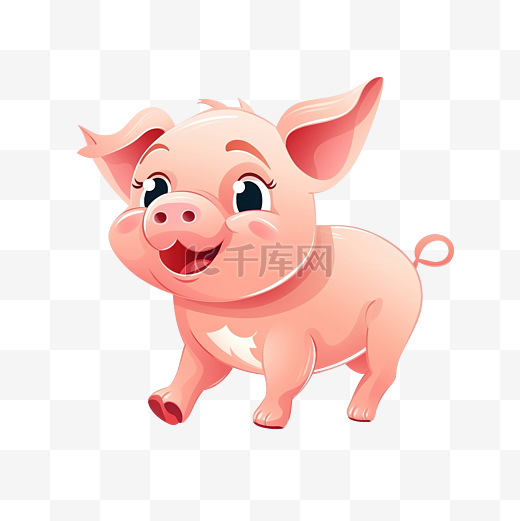 可爱的粉红猪跑孤立的卡通动物圣诞节插画平面风格图片