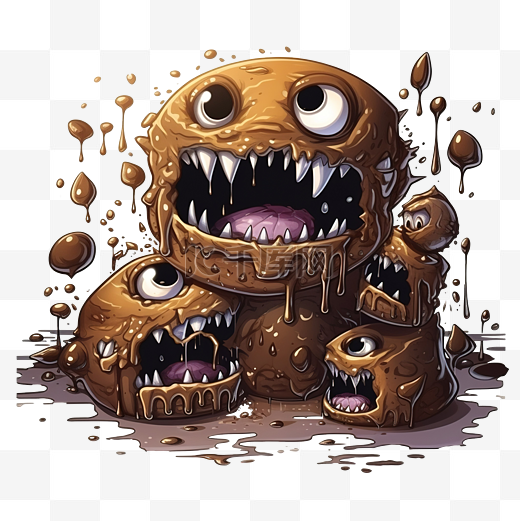 令人毛骨悚然的饼干怪物巧克力蛋糕万圣节矢量插图图片