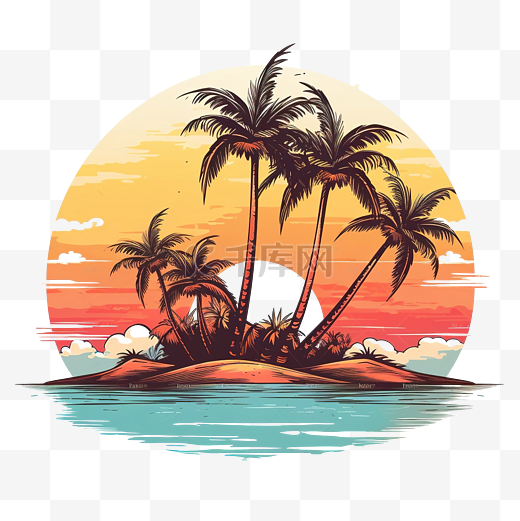 有棕櫚樹和日落的熱帶海島图片