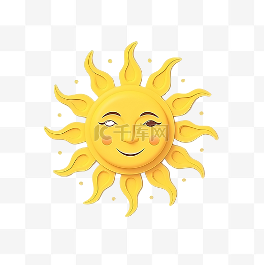 3d 黄色太阳剪纸风格太阳卡通简约风格夏季天气自然概念图片