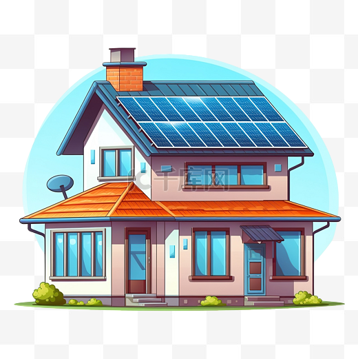 带太阳能电池的房子覆盖屋顶插画图片