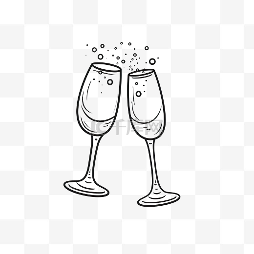 香槟瓶和眼镜概念的线条艺术风格干杯假日的连续线条绘制图片