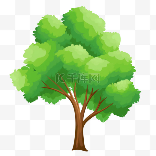 春天植树节卡通手绘绿色树木3素材图片