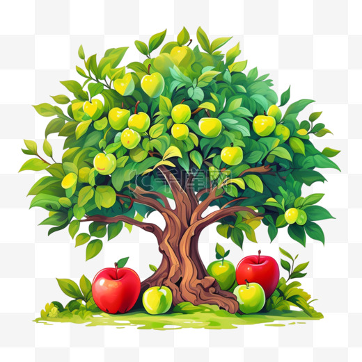 手绘苹果卡通水果树果园树木png图片图片