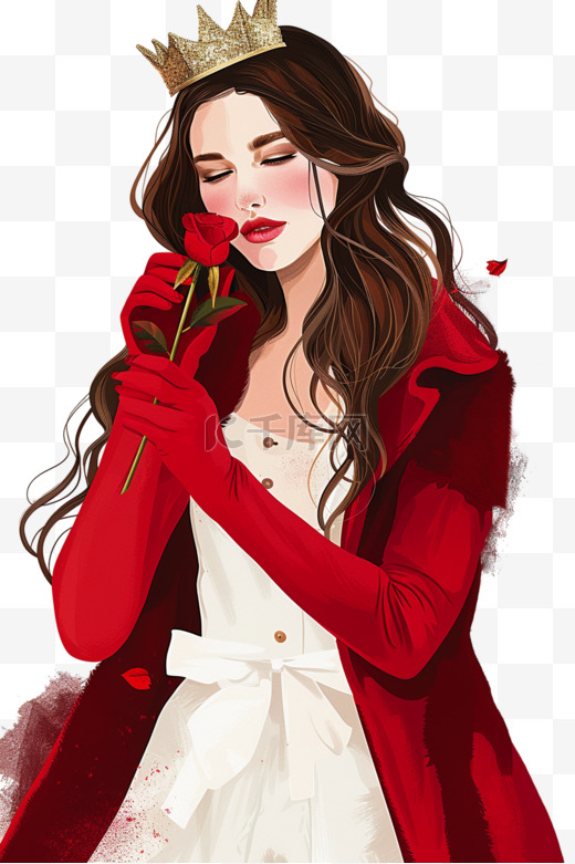 元素妇女节女人玫瑰花手绘图片