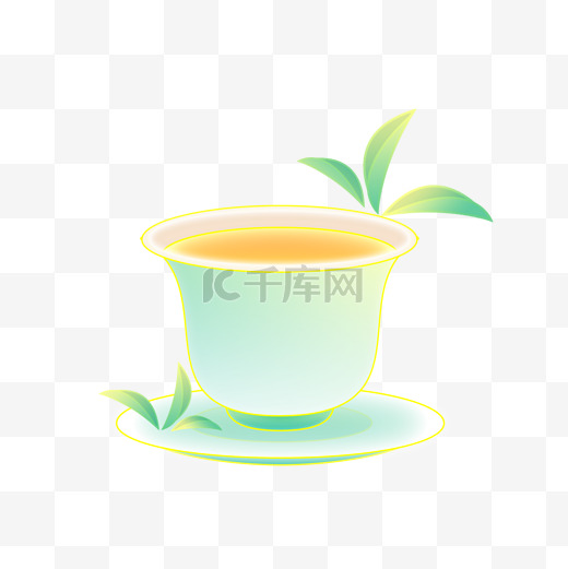 青绿色清新茶杯春天春茶茶叶免抠图片图片