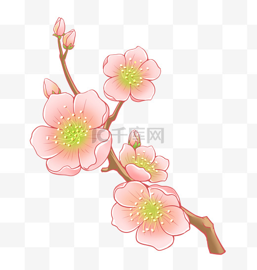 手绘春日粉色桃花树枝素材图片