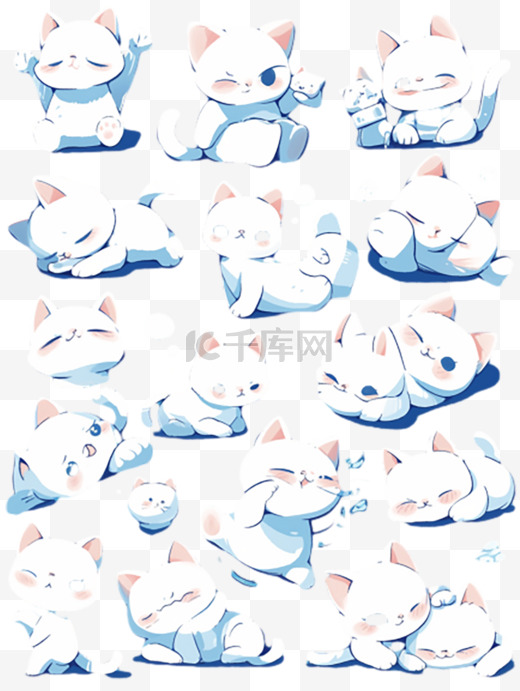 蓝色可爱卡通萌宠小猫咪表情包5设计图图片
