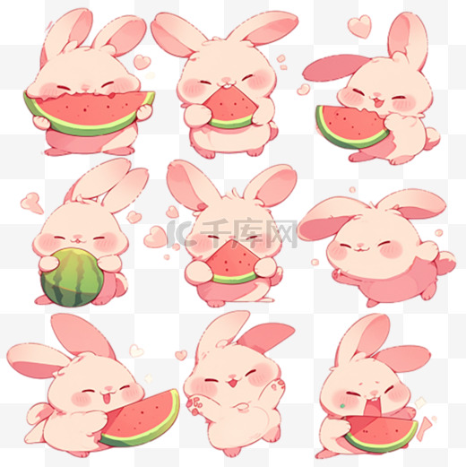 可爱卡通萌宠粉色小兔子吃西瓜表情包图片图片