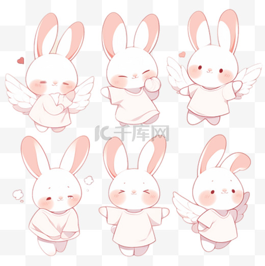 可爱卡通萌宠粉色天使小兔子表情包设计图图片