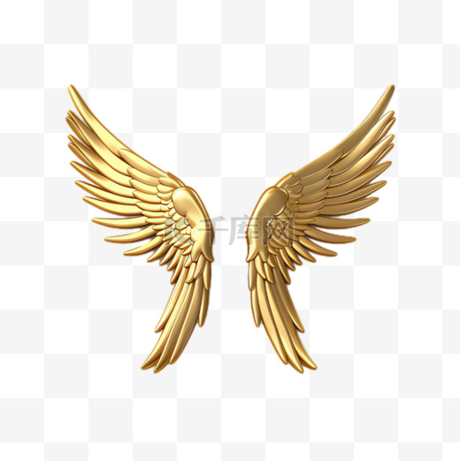 金色翅膀元素立体免抠图案图片