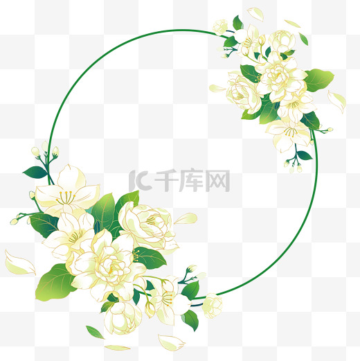 山茶花 国风 边框白色花花环素材图片