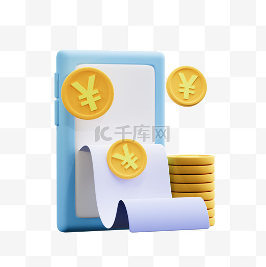3D金融理财手机账单票据信用卡还款金币钱币元素图片