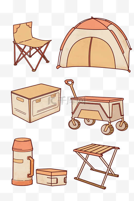 卡通手绘露营帐篷插画贴纸素材图片