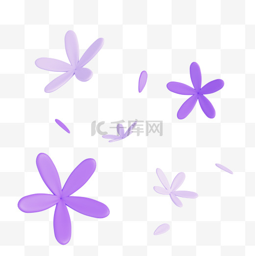 3D立体飘落紫色花朵免抠图片图片