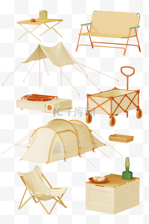 3D立体露营野营户外贴纸素材图片
