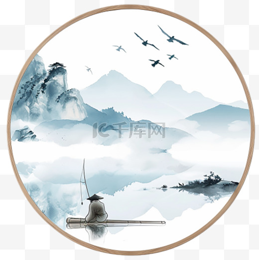 中式古风传统工艺品山水团扇扇面素材图片