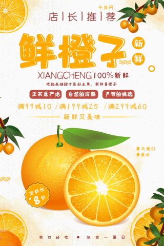 小清新夏日新鲜水果鲜橙子动态海报