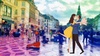 丹麦街头高清摄影图动态卡通情人丘比特动态情人节海报