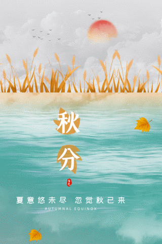 秋分节气落叶芦苇湖面竖版视频背景海报动图gif
