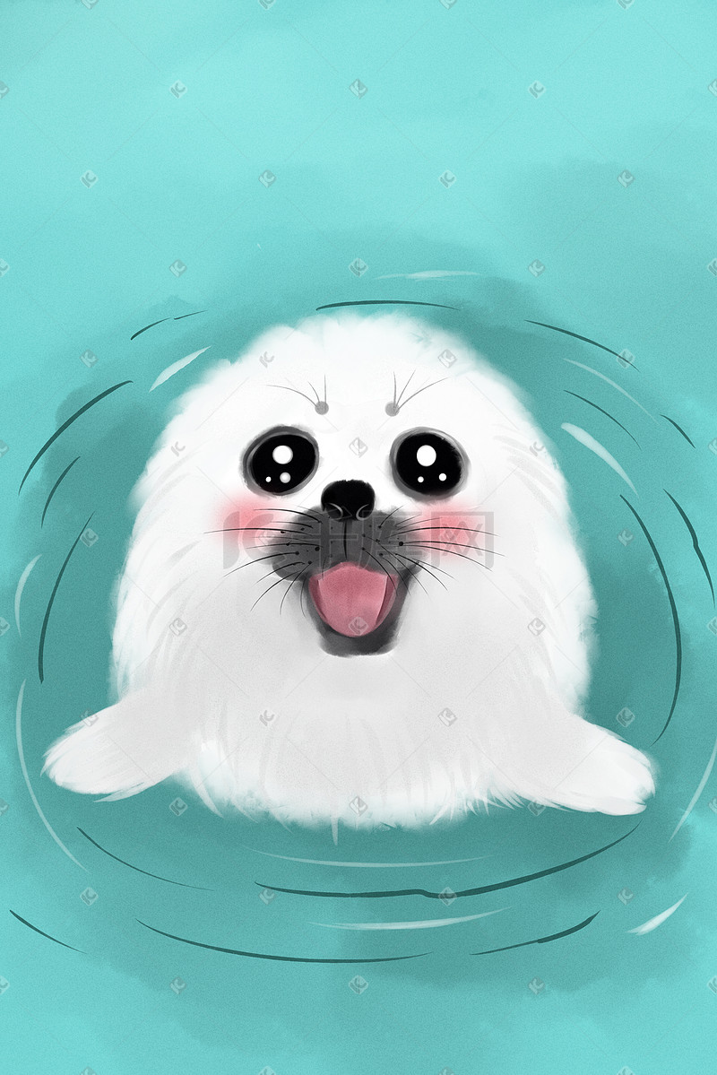 可爱动物白海豹水彩手绘图片