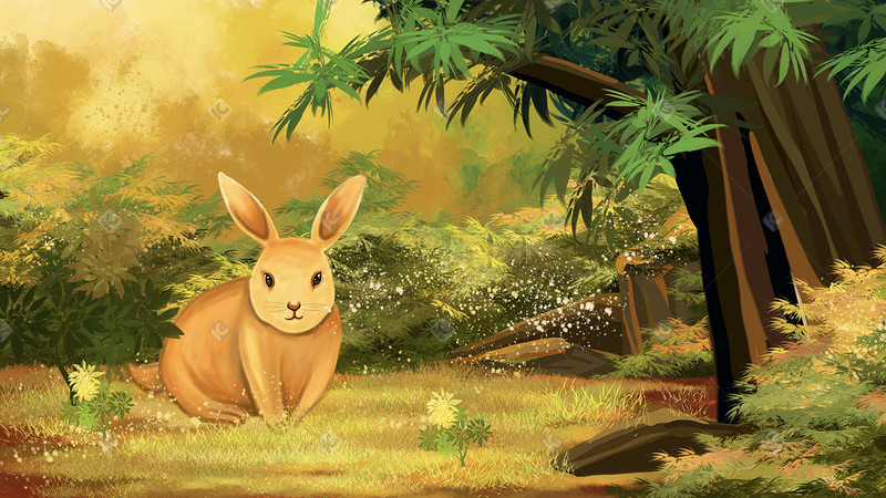 兔子手绘插画场景图片