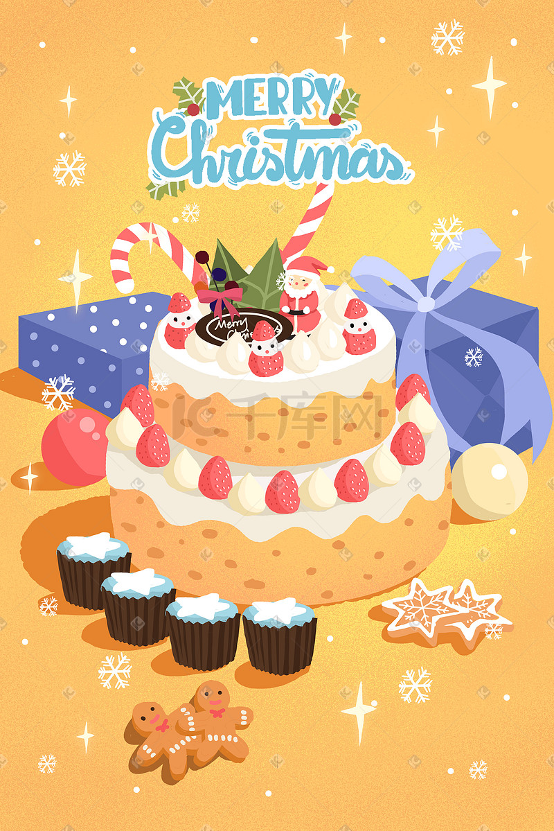 圣诞蛋糕姜饼和礼物圣诞图片